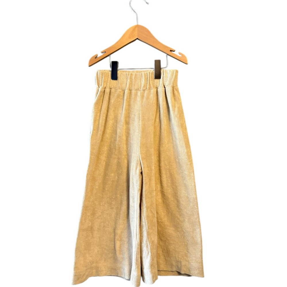 Kids Velvet Wide-Leg Joggers in Mustard